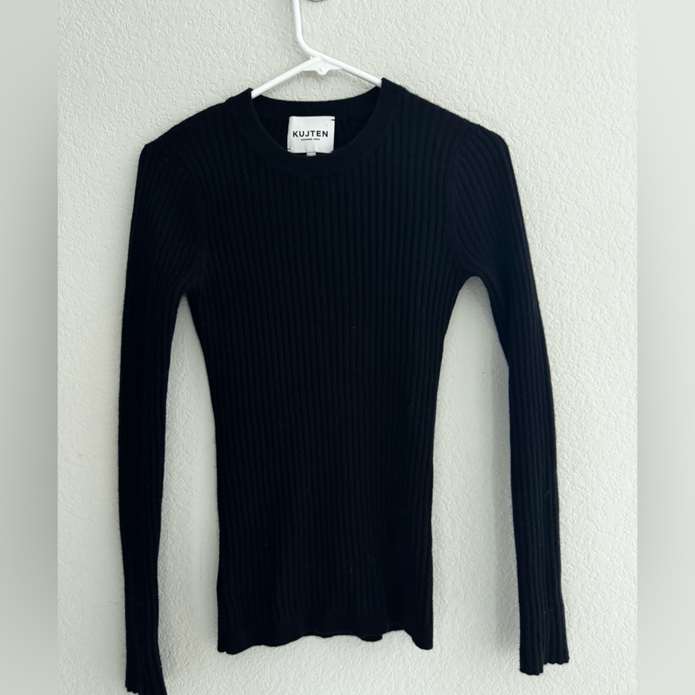 🇫🇷 Kujten Bibi 100% Cashmere black ribbed Knit long Sleeve Sweater pullover 2 - Picture 4 of 10